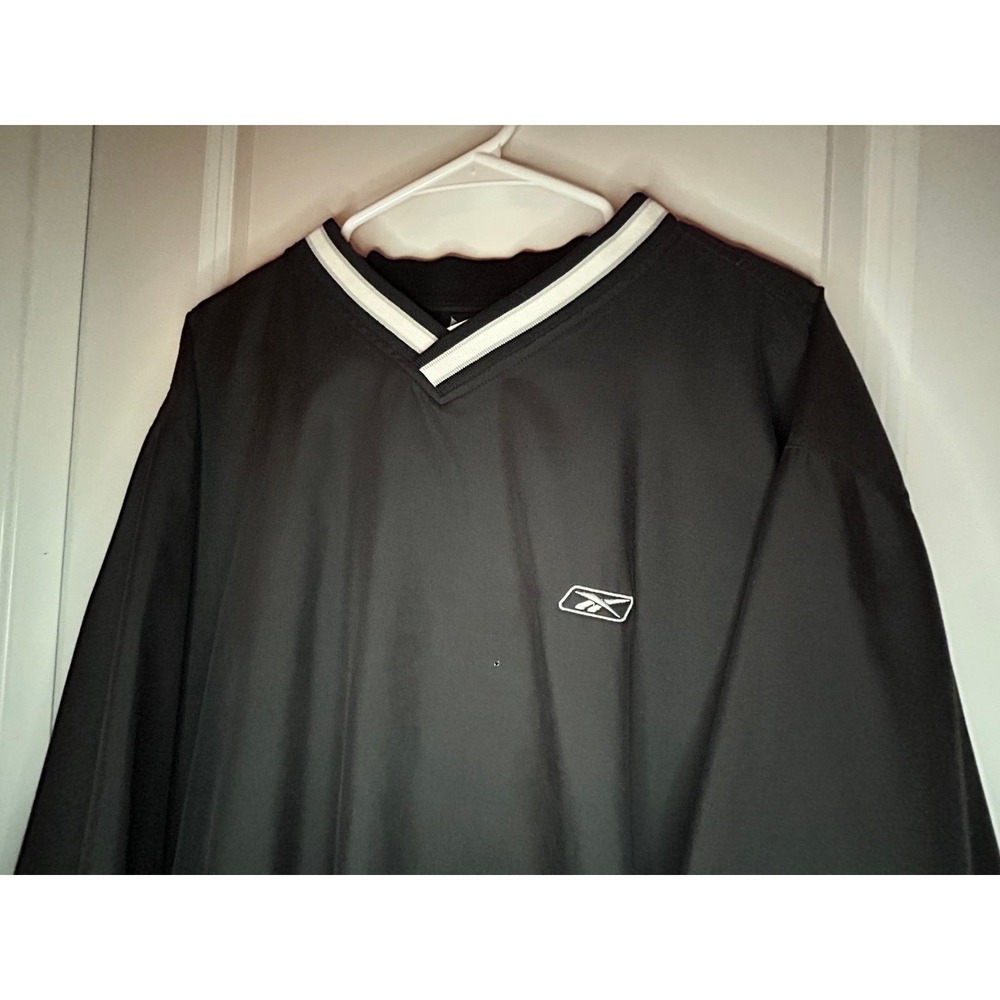 Vintage‎ Y2k Reebok Embroidered Black Windbreaker Pullover V Neck Sweatshirt